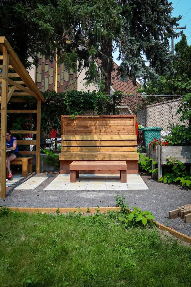 A photo of the bench seating at Carlington Coffee House.