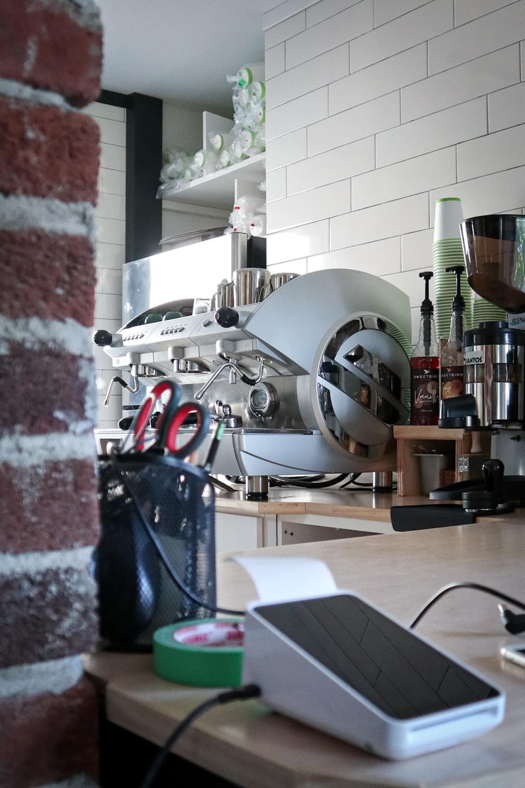 A view of the espresso machine that is used at Carlington Coffee House